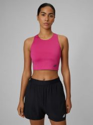 4F Crop top do biegania szybkoschnący damski - różowy XL. Czerwone t-shirty damskie 4f, l, bez wzorów, bez kołnierzyka. Za 129.99 zł.