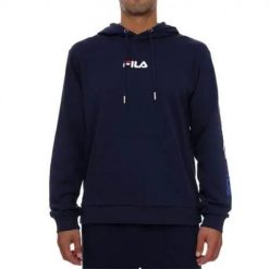 Bluza sportowa męska Fila Satria Hoody. Niebieskie bluzy męskie Fila, m, bez wzorów, z materiału, z kapturem. Za 179.61 zł.