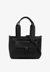Czarna Torebka Typu Shopper z Klamerką i Dodatkowym Paskiem Crossbody Kolarienna. Czarne torby na ramię damskie Renee, bez wzorów, z jeansu, biznesowe, bez dodatków. Za 79.99 zł.