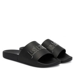 Klapki Just Cavalli. Czarne klapki damskie Just Cavalli, bez wzorów, bez obcasa. Za 329.99 zł.