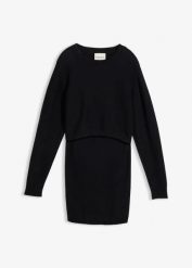 Komplet ciążowy: sweter i spódnica na okres ciąży i po nim, z bawełny organicznej (2 części). Czarne spódnice damskie bonprix, bez wzorów, z bawełny, bez kołnierzyka, moda ciążowa, bez ramiączek, bez kaptura. Za 249.99 zł.