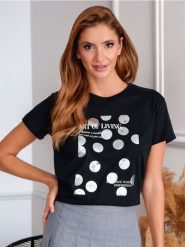 Koszulka z nadrukiem - czarny. Czarne t-shirty damskie Sinsay, l, bez wzorów, z bawełny, bez kołnierzyka. Za 9.99 zł.
