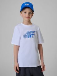 4F T-shirt regular z nadrukiem chłopięcy - biały 146 (10-11 lat). Białe t-shirty dla chłopców 4f, bez wzorów, z bawełny, bez ramiączek. Za 49.99 zł.