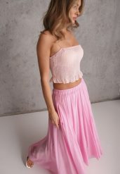 Różowa Rozkloszowana Spódnica z Bawełny w Stylu Preppy Petrra. Czerwone spódnice damskie Renee, bez wzorów, z bawełny, maxi, dopasowane. Za 149.99 zł.