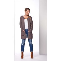 Cappuccino Płaszczowy Sweter bez Zapięcia. Szare kardigany damskie Molly.pl, uniwersalny, bez wzorów, biznesowe, bez kołnierzyka, bez ramiączek, bez kaptura. Za 73.90 zł.