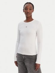 Calvin Klein Jeans Bluzka LV047E205G Biały Slim Fit. Białe bluzki damskie Calvin Klein Jeans, xxs, bez wzorów, z bawełny, bez kołnierzyka, bez ramiączek. Za 209.99 zł.