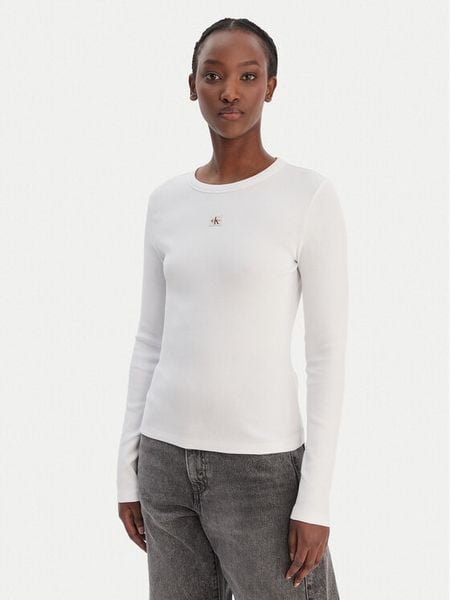 Calvin Klein Jeans Bluzka LV047E205G Biały Slim Fit. Białe bluzki damskie Calvin Klein Jeans, xxs, bez wzorów, z bawełny, bez kołnierzyka, bez ramiączek. Za 151.99 zł.
