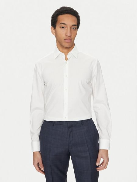 BOSS Koszula Hank 50532804 Biały Slim Fit. Białe koszule męskie Boss, m, bez wzorów, z bawełny, biznesowe, bez kołnierzyka, bez ramiączek. Za 239.99 zł.