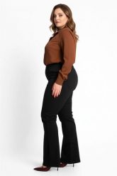 Eleganckie czarne spodnie dzwony Jeangaliny10 PLUS SIZE XXL OVERSIZE JESIEŃ. Czarne spodnie materiałowe damskie Moda Size Plus Iwanek, plus size, bez wzorów, z bawełny, z podwyższonym stanem. Za 199.90 zł.