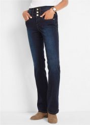 Modelujące jeansy, krój bootcut, high waist. Niebieskie jeansy damskie bonprix, z podwyższonym stanem. Za 179.99 zł.