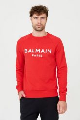 BALMAIN Czerwona bluza Printed Sweatshirt. Czerwone bluzy męskie Balmain, m, bez wzorów, bez kaptura. W wyprzedaży za 1,999.99 zł.