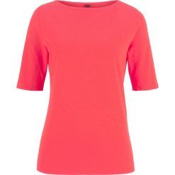 Shirt z dekoltem w łódkę, krótki rękaw, z bawełny organicznej. Czarne koszulki sportowe damskie bonprix, bez wzorów, z bawełny, bez kołnierzyka, bez ramiączek. Za 39.99 zł.