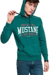 BLUZA MUSTANG Printed Hoodie DEEP TEAL 1009346 6433. Zielone bluzy męskie Mustang, na zimę, m, z aplikacjami, z bawełny, z kapturem. W wyprzedaży za 69.99 zł.