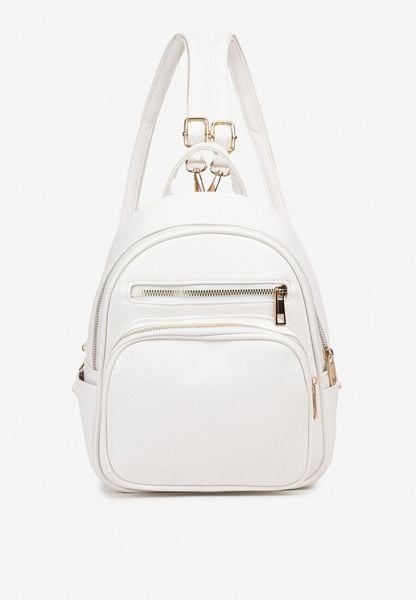 Biały Plecak na Suwak Wykończony Regulowanymi Odpinanymi Paskami Nelda. Białe plecaki damskie Renee, bez wzorów, z jeansu, eleganckie. Za 89.99 zł.