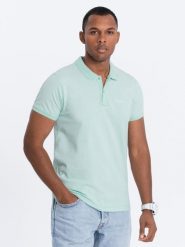 Koszulka polo z dzianiny pique - jasnozielona V1 - Rozmiar: M. Zielone koszulki polo męskie Ombre Clothing, m, bez wzorów, z bawełny, bez ramiączek. W wyprzedaży za 39.99 zł.