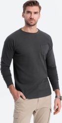 Ombre Longsleeve męski o strukturze "wafla" - grafitowy V5 OM-LSCL-0109 XL. Szare bluzki z długim rękawem męskie Ombre, m, bez wzorów, bez kołnierzyka. Za 39.99 zł.