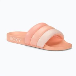 Klapki damskie ROXY Puff It. Brązowe klapki damskie Roxy, bez wzorów, sportowe, bez obcasa. Za 119.99 zł.