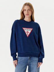 Guess Jeans Bluza W5YQ12 KCXQ1 Granatowy Oversize. Niebieskie bluzy damskie Guess Jeans, xxl, z aplikacjami, z bawełny, bez kaptura. Za 319.99 zł.