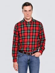 Koszula męska w kratę czerwona Sensitewo 603. Czerwone koszule dla chłopców Big Star, bez wzorów, z jeansu, eleganckie, bez kołnierzyka, bez ramiączek. Za 229.99 zł.