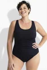 Damski Strój kąpielowy marszczenie miękkie miseczki ramiączka z regulacją. Fioletowe kostiumy jednoczęściowe damskie Ulla Popken, plus size, bez wzorów, z elastanu, plus size, do pływania. Za 191.99 zł.