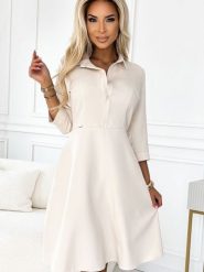 Sukienka Model Sandy 286-7 Beige - Numoco. Brązowe sukienki damskie NUMOCO, na co dzień, l, bez wzorów, z elastanu, bez kołnierzyka, plus size, bez ramiączek, koszulowe. Za 289.68 zł.