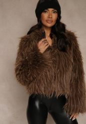 Brązowa Kurtka Futerko z Kapturem i Zapięciem na Suwak Zetora. Brązowe kurtki damskie Renee, m, bez wzorów, z futra, z kapturem. Za 239.99 zł.