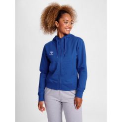 Kurtka dresowa z kapturem damska Hummel Go 2.0. Niebieskie bluzy sportowe damskie Hummel, bez wzorów, z bawełny, z kapturem, na fitness i siłownię. Za 251.50 zł.