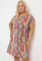 Czerwono-Beżowa Wiskozowa Sukienka w Stylu Boho o Pudełkowym Kroju z Materiałowym Paskiem Neteri. Czerwone sukienki damskie Born2be, na co dzień, xl, bez wzorów, z materiału, boho, bez kołnierzyka, bez ramiączek, midi. Za 39.99 zł.