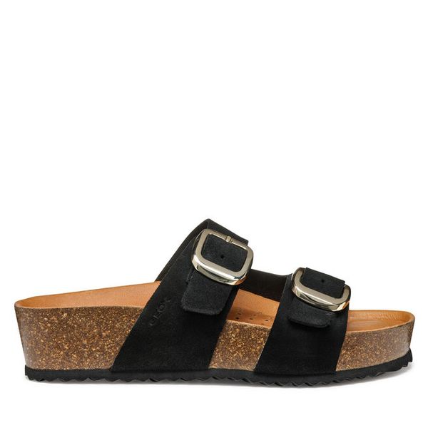 Klapki Geox. Czarne klapki damskie Geox, bez wzorów, bez obcasa. Za 249.99 zł.