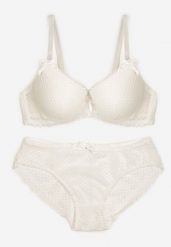 Jasnobeżowy Komplet z Koronki Regulowany Biustonosz Full Cup oraz Majtki Figi Irialynne. Brązowe biustonosze Renee, z aplikacjami, z koronki. Za 29.99 zł.