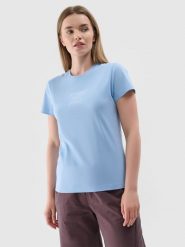 4F T-shirt slim z nadrukiem damski - niebieski S. Niebieskie koszulki sportowe damskie 4f, s, bez wzorów, z dzianiny, klasyczne, bez kołnierzyka. Za 29.99 zł.