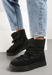 Czarne Śniegowce na Grubej Podeszwie Ozdobione Wiązaniem Izalenna. Czarne śniegowce i trapery damskie Born2be, z futra. Za 89.99 zł.