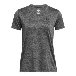 Damski jersey v-neck Under Armour Twist. Czarne t-shirty damskie Under Armour, bez wzorów, z jersey, sportowe, bez kołnierzyka. Za 123.50 zł.