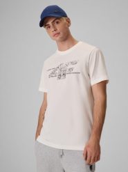 4F T-shirt regular z nadrukiem męski - kremowy 3XL. Białe t-shirty męskie 4f, m, bez wzorów, z bawełny, biznesowe, bez kołnierzyka. Za 69.99 zł.