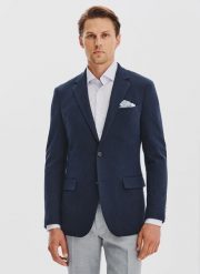 PAKO LORENTE – Granatowa żakardowa marynarka męska. Marynarki męskie Pako Lorente, bez wzorów, z bawełny, casualowe. Za 899.99 zł.