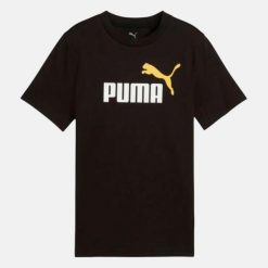 Puma ESS 2 Color koszulka junior unisex czarna z logo. Czarne t-shirty damskie Puma, bez wzorów, z bawełny, klasyczne, bez kołnierzyka. Za 89.35 zł.