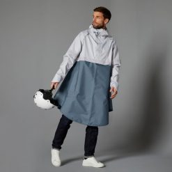 Ponczo na rower miejski Btwin 540 przeciwdeszczowe odblaskowe PPE. Niebieskie kurtki damskie B'TWIN, xl, bez wzorów, z materiału, bez kaptura. Za 189.99 zł.