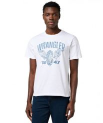 MESKA KOSZULKA WRANGLER AMERICANA TEE WORN WHITE 112371475. Białe koszulki polo męskie Wrangler, m, bez wzorów, bez ramiączek. Za 99.99 zł.