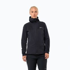 Kurtka softshell damska Jack Wolfskin Andur. Czarne kurtki sportowe damskie Jack Wolfskin, bez wzorów, z softshellu, bez kaptura, trekkingowe. Za 679.99 zł.