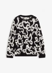 Żakardowy sweter z miękkiej mieszanki wiskozy. Czarne swetry damskie bonprix, bez wzorów, z wiskozy, bez kołnierzyka, bez ramiączek, bez kaptura. Za 122.99 zł.