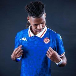 Koszulka trzecia Wydad AC 2025/26. Niebieskie koszulki sportowe męskie Kappa, bez wzorów, bez kołnierzyka, bez ramiączek, do piłki nożnej. Za 403.00 zł.