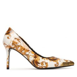 Szpilki Versace Jeans Couture. Białe szpilki damskie Versace Jeans Couture, bez wzorów, z jeansu, bez obcasa, bez zapięcia. Za 989.99 zł.