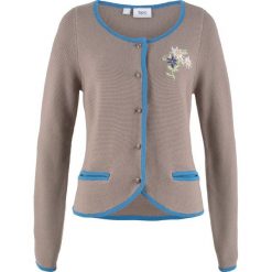 Sweter rozpinany w ludowym stylu, z haftem, długi rękaw bonprix brunatno-niebieski. Kardigany damskie marki bonprix. Za 59.99 zł.