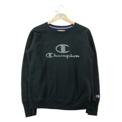 Bluza męska z metalicznym srebrnym logo. Czarne bluzy męskie Champion, m, bez wzorów, z dresówki, bez kaptura. Za 116.16 zł.
