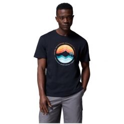 T-shirt sportowy z krótkim rękawem męski Path Lake II Graphic Tee. Czarne t-shirty męskie Columbia, m, bez wzorów, z bawełny, sportowe, bez kołnierzyka. Za 99.99 zł.