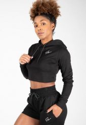 Pixley Crop Top Bluza z kapturem - Czarny. Czarne bluzy sportowe damskie GORILLA WEAR, xs, bez wzorów, z bawełny, z kapturem, na fitness i siłownię. Za 162.30 zł.