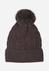 Szara Czapka z Pomponem Zdobiona Warkoczowym Splotem Vetizare. Szare czapki i kapelusze damskie Renee, z aplikacjami, ze splotem, eleganckie. Za 34.99 zł.