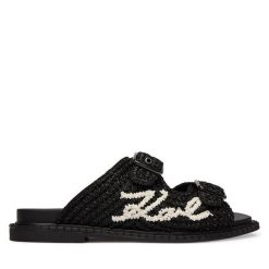 Klapki KARL LAGERFELD. Czarne klapki damskie KARL LAGERFELD, bez wzorów, bez obcasa. Za 737.99 zł.