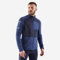 Bluza do biegania męska Kiprun Run 900 Warm ocieplana. Niebieskie bluzy męskie KIPRUN, l, bez wzorów, z materiału, bez kaptura, do biegania. Za 179.99 zł.