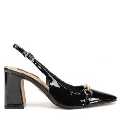 Sandały Nine West. Czarne sandały damskie Nine West, bez wzorów, bez obcasa, na słupku, bez zapięcia. Za 249.99 zł.